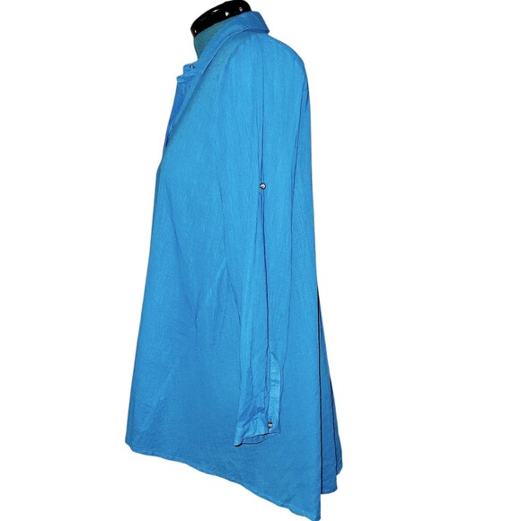 Chaus Sport Women's Sz M Turquoise Linen Blend Long sleeve Roll button-up shirt - Picture 3 of 6